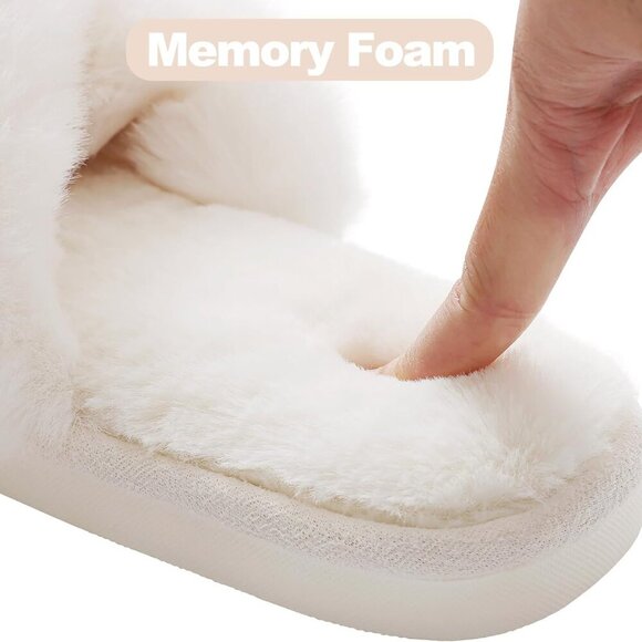 Women's Fuzzy Slippers Memory Foam Open Toe Indoor Outdoor Shoes 2 Pairs - Picture 6 of 7